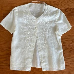 100% Linen Hand Made Embroidery Top White size S